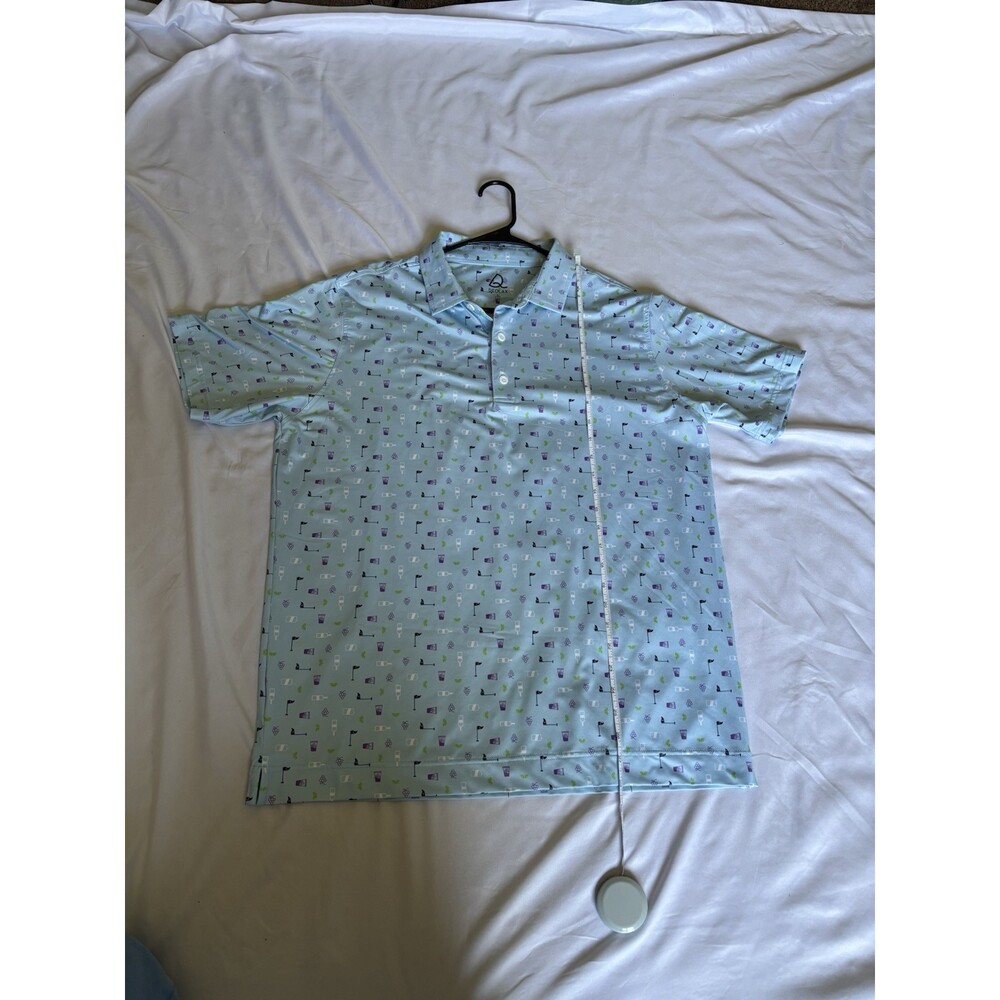 2 Deolax Polo Shirt Mens Large Cocktail Print Blue Golf Performance Stretch - Picture 15 of 16